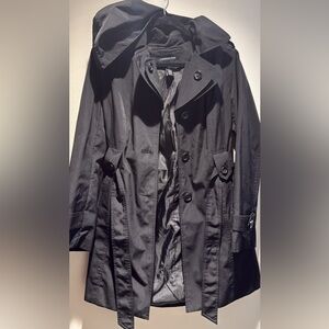 Black London Fog Trench Coat with removable hood